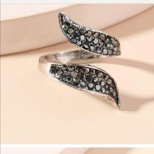 Black diamond twisted silver ring